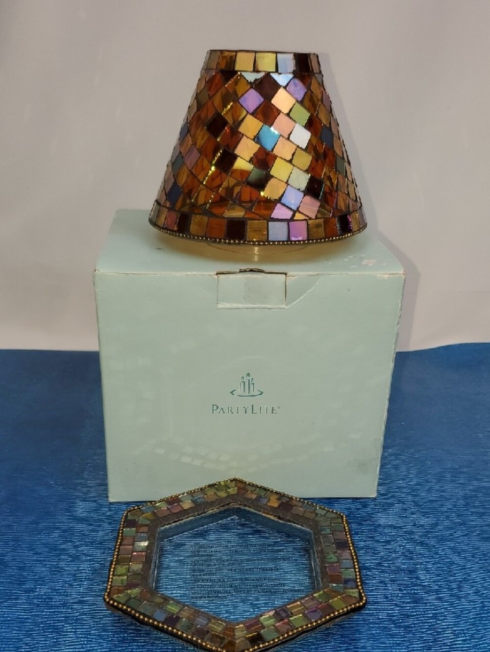 PartyLite Amber and Gold Mosaic Glass Votive Holder - Picture 2 of 9